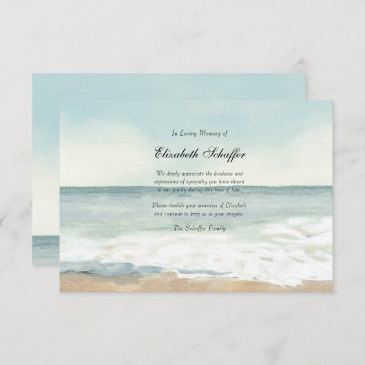 Carte de remerciements funéraire de plage (Devant / Derrière)