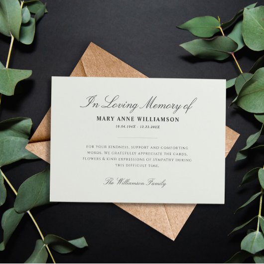 carte de remerciements funéraire de script élégant