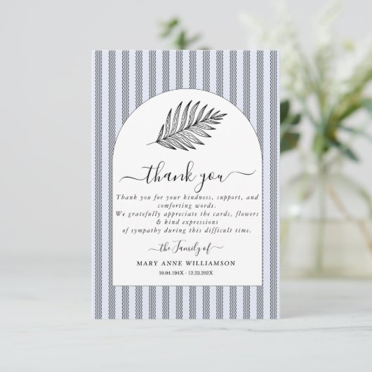 Carte de remerciements funéraire de script texte (Debout devant)