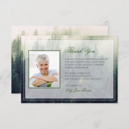 Carte de remerciements funéraire des forêts (Devant / Derrière)