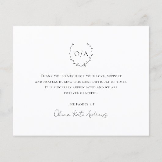 Carte de remerciements funéraire du budget de la c (Devant)