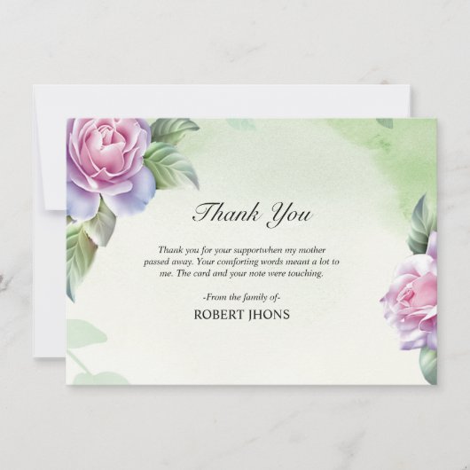 Carte de remerciements funéraire floral (Devant)