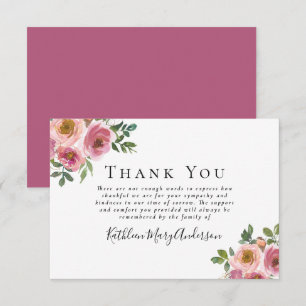 Carte de remerciements funéraire floral rose en Sy