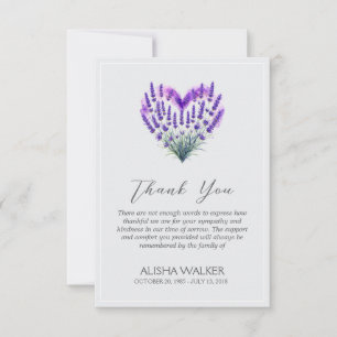 Carte de remerciements funéraire Heart Lavender