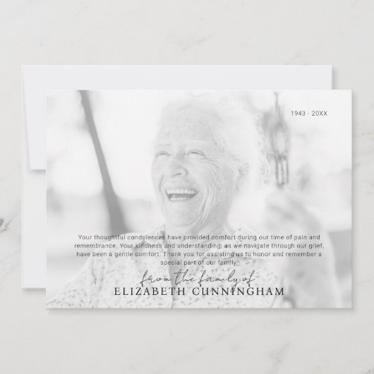 Carte De Remerciements Funéraire Mémorial Simple Photo moderne (Devant)