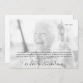 Carte De Remerciements Funéraire Mémorial Simple Photo moderne (Devant / Derrière)