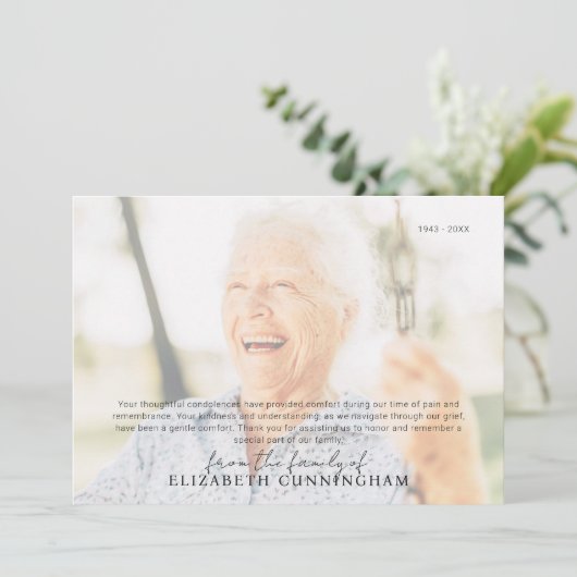 Carte De Remerciements Funéraire Mémorial Simple Photo moderne (Debout devant)
