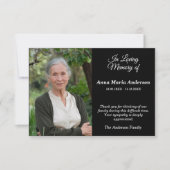 Carte de remerciements funéraire noir Sober Photo (Devant)