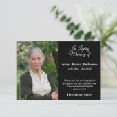 Carte de remerciements funéraire noir Sober Photo (Debout devant)