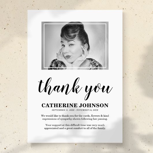 Carte de remerciements funéraire photo simple