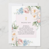 Carte de remerciements funéraire religieux rose fl (Devant)