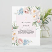 Carte de remerciements funéraire religieux rose fl (Debout devant)