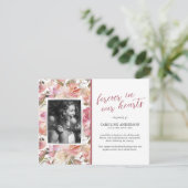 Carte de remerciements funéraire rose floral (Debout devant)