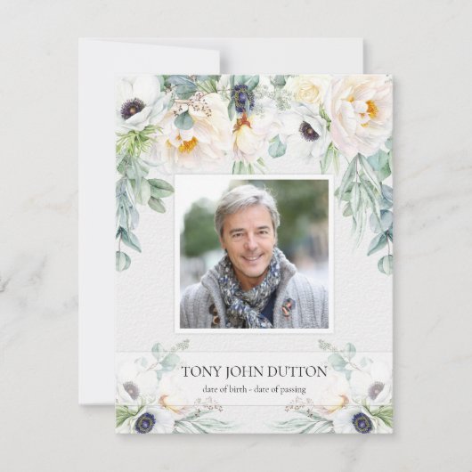 Carte de remerciements funéraire Roses blanches Eu (Devant)