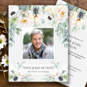 Carte de remerciements funéraire Roses blanches Eu