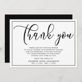 Carte de remerciements funéraire simple en noir et (Devant / Derrière)