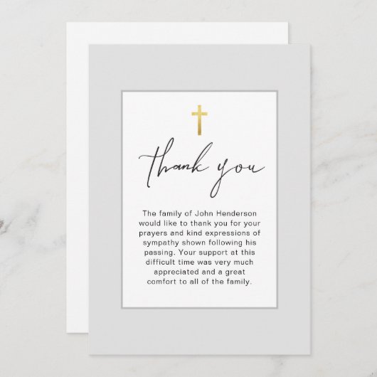 Carte de remerciements funéraire simple gris doux (Devant / Derrière)