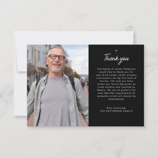 Carte de remerciements funéraire simple photo croi (Devant)