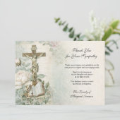 Carte De Remerciements Funeral Catholic Jesus Roses Cross Condolence (Debout devant)