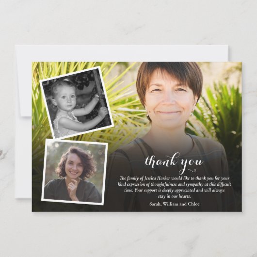 Carte De Remerciements Funeral Memorial 4 Photo Collage Script (Devant)