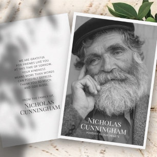 Carte De Remerciements Funeral Memorial Classic Simple Photo et Message