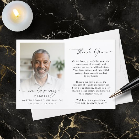 Carte De Remerciements Funeral Thank You In Loving Memory Photo