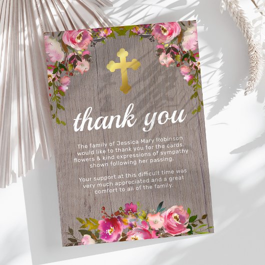 Carte De Remerciements Funeral Thank You Note | Rustic Pink Floral