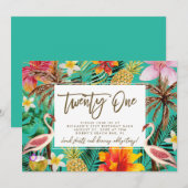 Carte De Remerciements funky flamingo tropical 21e anniversaire invitatio (Devant / Derrière)