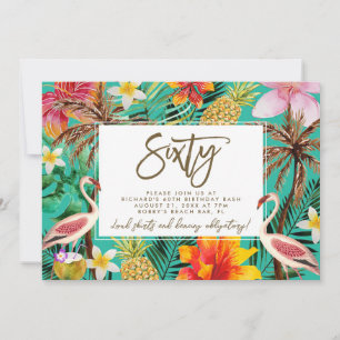 Carte De Remerciements funky flamingo tropical 60e anniversaire invitatio