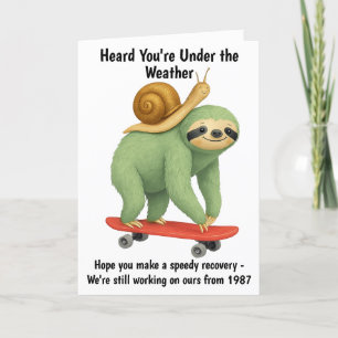 Carte De Remerciements Funky Get Well Card Sloth Snail Skateboard Art