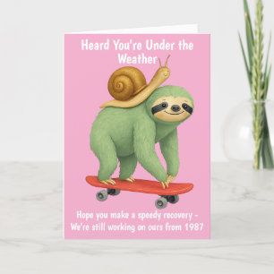 Carte De Remerciements Funky Get Well Card Sloth Snail Skateboard Art