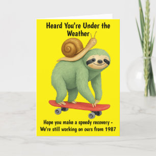 Carte De Remerciements Funky Get Well Card Sloth Snail Skateboard Art