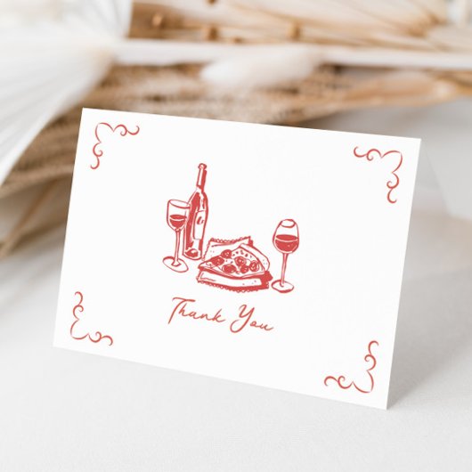 Carte De Remerciements Funky Pizza Wine Handwritten Illustrated