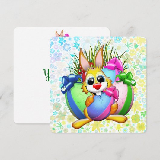 Carte De Remerciements Funny Bunny biting an Easter Egg (Devant / Derrière)