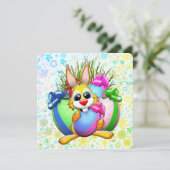 Carte De Remerciements Funny Bunny biting an Easter Egg (Debout devant)