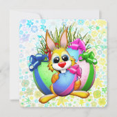 Carte De Remerciements Funny Bunny biting an Easter Egg (Devant)