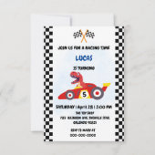 Carte De Remerciements Funny Dinosaur voiture de course garçon anniversai (Devant)