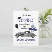 Carte De Remerciements Funny Retro Voiture Conduite Par Graduation Parade (Debout devant)