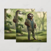 Carte De Remerciements Funny Sloth Golf Player, (Devant / Derrière)
