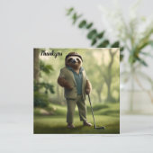 Carte De Remerciements Funny Sloth Golf Player, (Debout devant)