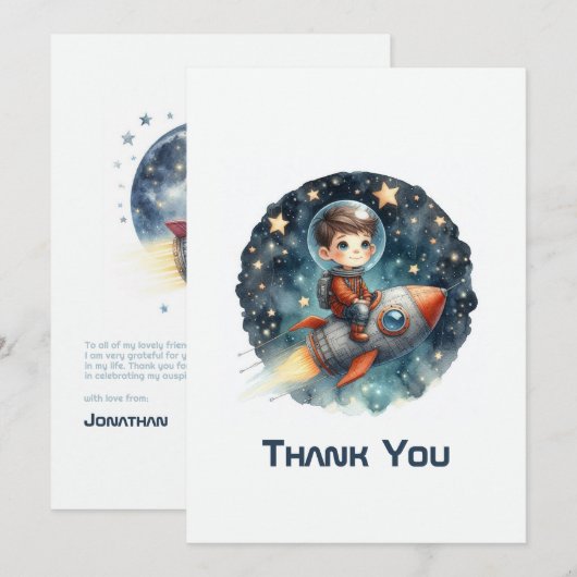 Carte De Remerciements Fusée spatiale Stellar Boy (Devant / Derrière)