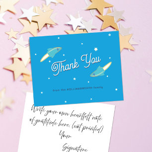 Carte De Remerciements Fusées bleues et ciel étoilé bleu ciel