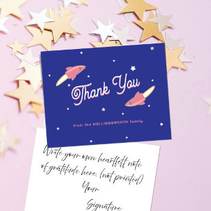 Carte De Remerciements Fusées roses et étoiles bleues