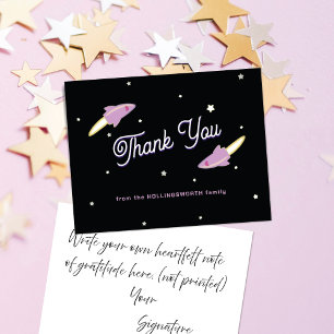 Carte De Remerciements Fusées violettes et étoiles noires