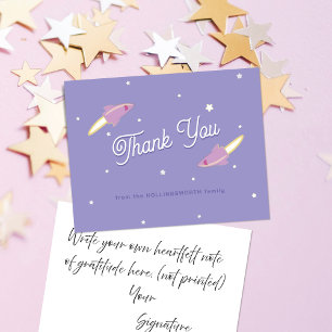 Carte De Remerciements Fusées violettes et étoiles violet pâle