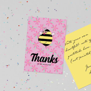 Carte De Remerciements Future maman abeille avec des lunettes fleurs rose