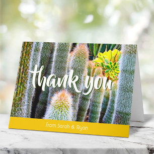 Carte De Remerciements Fuzzy vert cactus succulent script photo nom gras