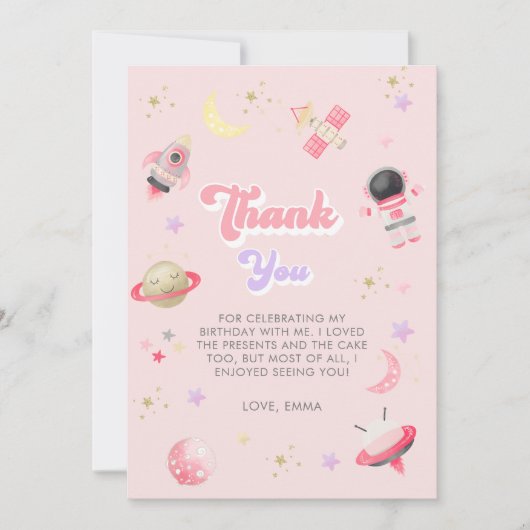 Carte De Remerciements Galaxie de l'espace rose moderne Fille Anniversair (Devant)