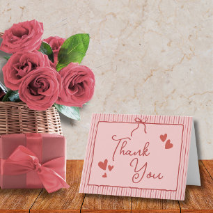 Carte De Remerciements Galentine Coquette Ruban Coeur Rose Rouge Rayures