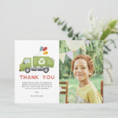 Carte De Remerciements Garçon Anniversaire Camion à Ordures Vertes (Debout devant)